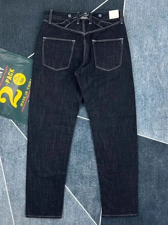 100% bawełna z tyłu paryska klamra wiosenne czarne proste dżinsy dla mężczyzn amerykański styl retro Casual japońskie wąskie, zwężane długie spodnie — image 3