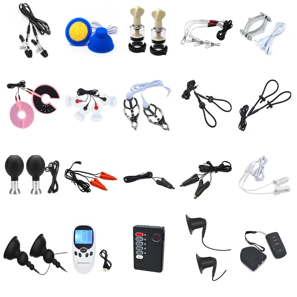 Aksesori Kejutan Elektrik BDSM Pengapit Puting Pengurut Payudara SM Bondage Klip Labia Perangsang Kelentit E-stim Sarung Tangan/Pad Mainan Seks Pasangan — image 1