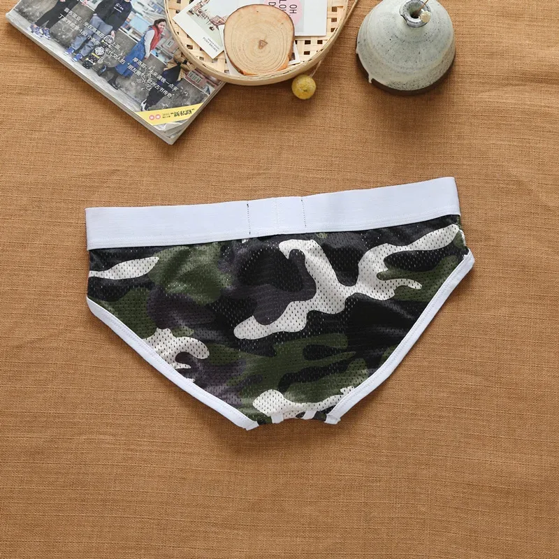 Men's nylon mesh breathable cool camouflage panties addicted youth briefs — image 10