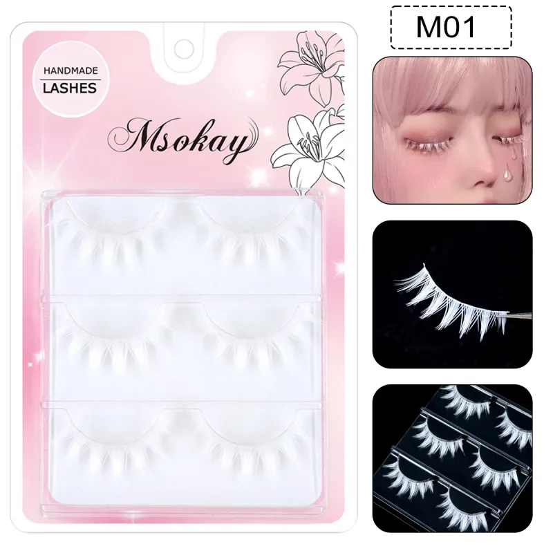 3 คู่สายรุ้งสีขนตาสีน้ำตาลคอสเพลย์ขนตาปลอมสีบลอนด์แต่งหน้า Eye Lashes สีสันสีฟ้าฮาโลวีนมังสวิรัติ Cilias