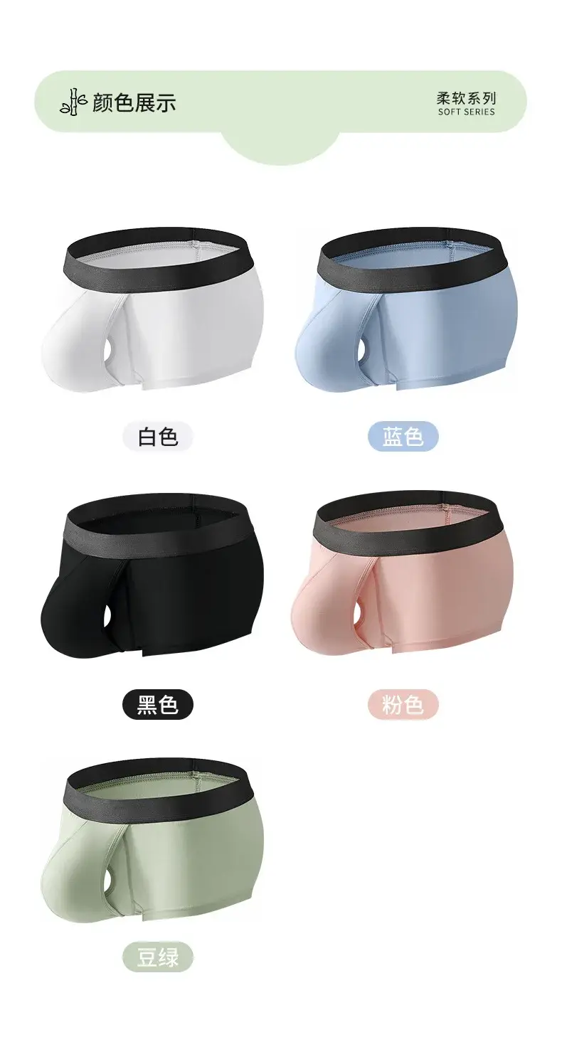 Men's Bamboo Fiber Boxer Shorts Fly Pouch Front Open Breathable Bulge Underwear Separated Pouch Trunks Dual Pouch Underpant — image 16