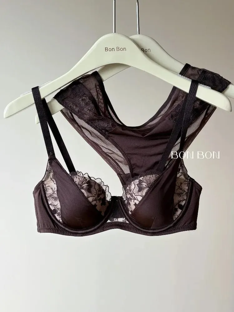 Set Bra Seksi Sulaman Renda Perancis Push Up Minimizer Mengumpul Sokongan Penuh Liputan Keselesaan Pakaian Dalam untuk Wanita Berpayudara Besar 2PCS — image 4