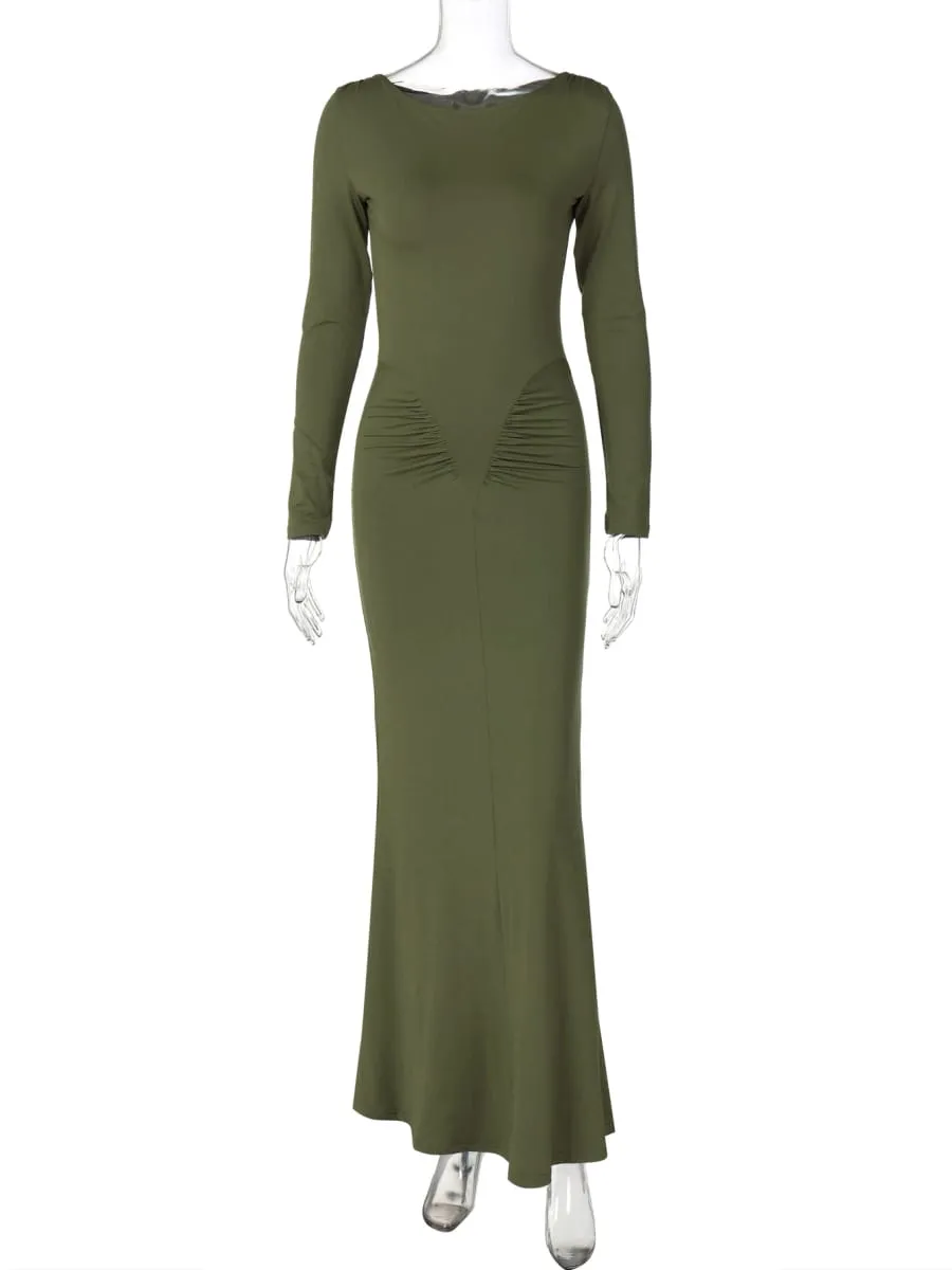 Hugcitar 가을 솔리드 긴 소매 Draped 섹시한 Bodycon 맥시 댄스 파티 드레스 여성 패션 Y2K 의상 저녁 파티 축제 클럽 — image 7
