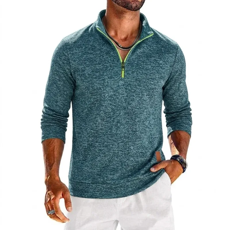 Long Sleeve Quarter Zip Men's Sweatshirt Solid Pullover Man Zip Up Hoodies for Man Casual Mens Coats Male Sweatshirt Poleron Men — image 5