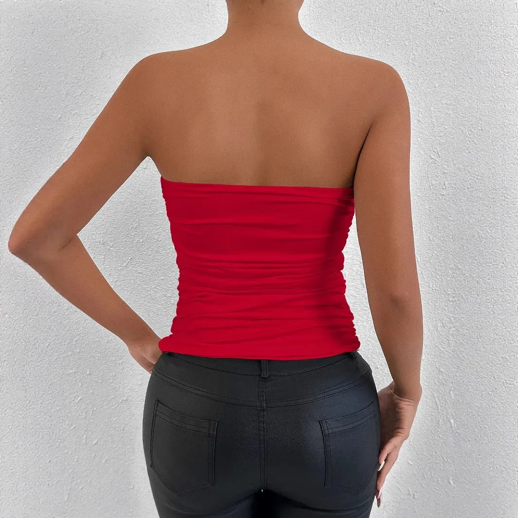 เซ็กซี่สีทึบปิดไหล่ Tank Top ผู้หญิงแขนกุด Bare Midriff Halter Crop Tops หญิง Tube Top Cropped Vest — image 5