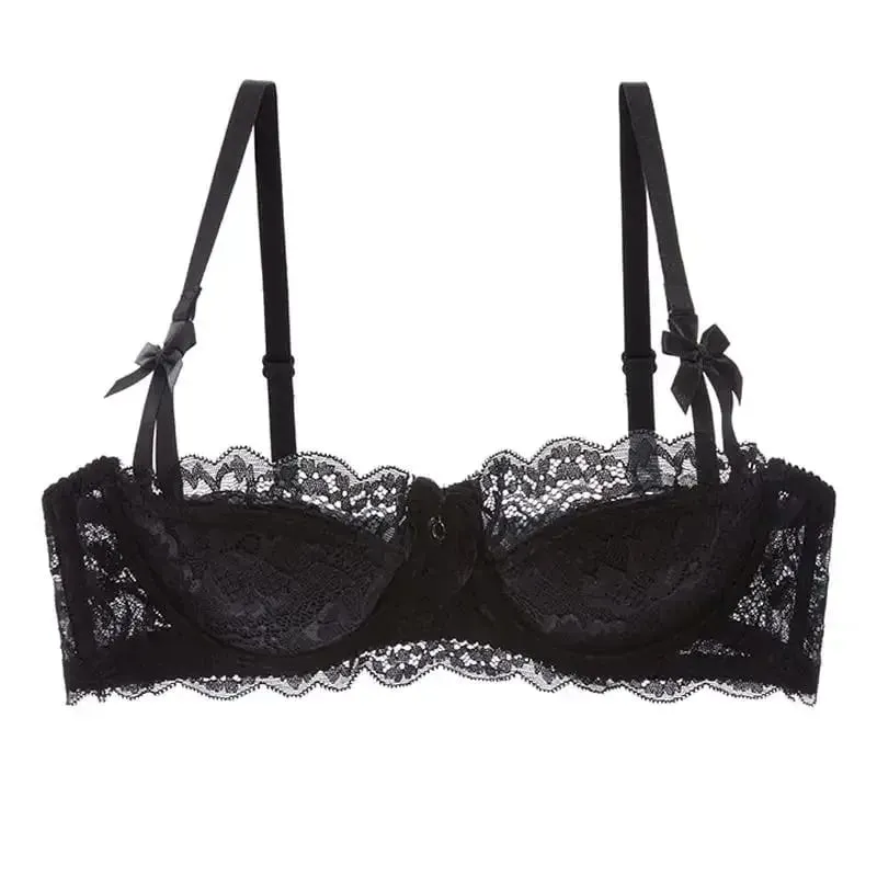 Set Bra Gadis Telinga Arnab Cup Pure Desire | Bra Tarik Atas dengan Bow | Bra renda Perancis bernafas | Malam Tarikh Cawan Anti-gelincir — image 4
