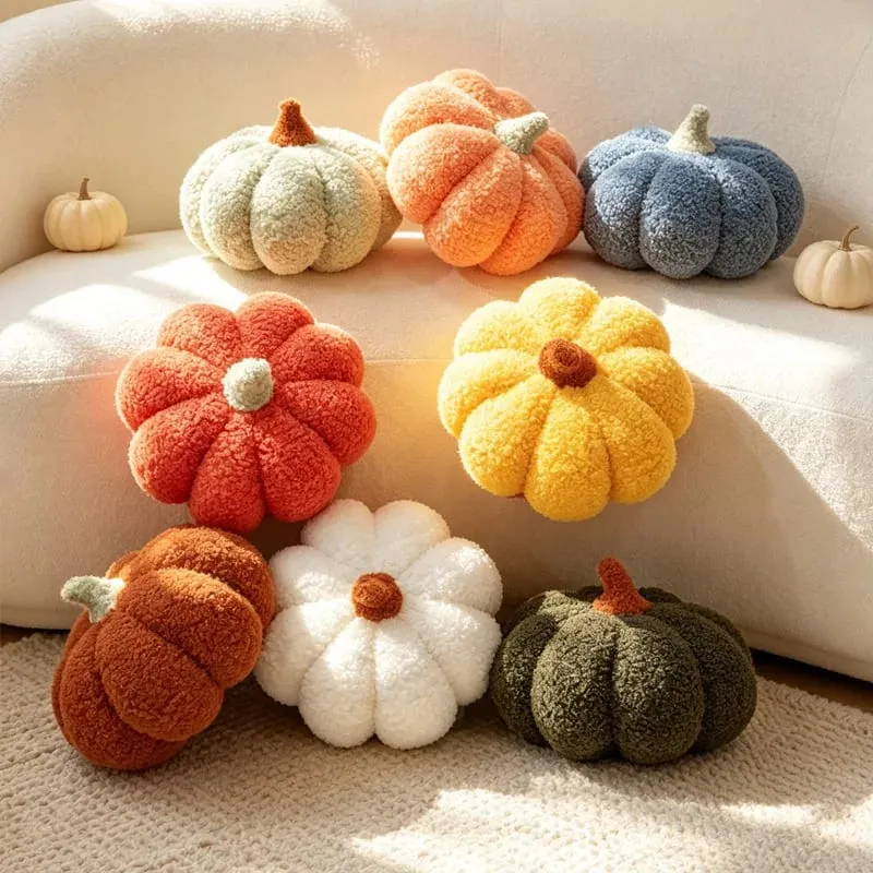 Mehrfarbiges Kürbis-Plüschkissen, weich gefülltes Kürbiskissen, Heimdekoration, süßes Plüschtier, Halloween-Geschenk, Nachttischkissen