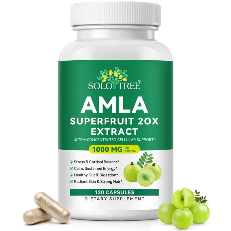 Amla Superfruit 20x 추출물 캡슐(Phyllanthus Emblica 함유) 차분한 에너지 소화기 건강 빛나는 피부/머리카락 120Ct 촉진