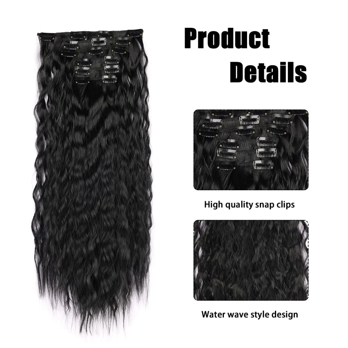 Extensions de cheveux synthétiques 6 pièces Extensions de cheveux à clips extensions de cheveux longs et raides postiches synthétiques douces naturelles pour les femmes — image 3