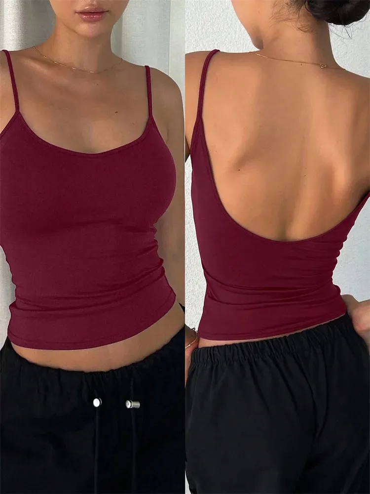 Women Backless Cami Crop Top Summer Solid Color Casual Sleeveless Top Streetwear Y2K Clothes — image 15