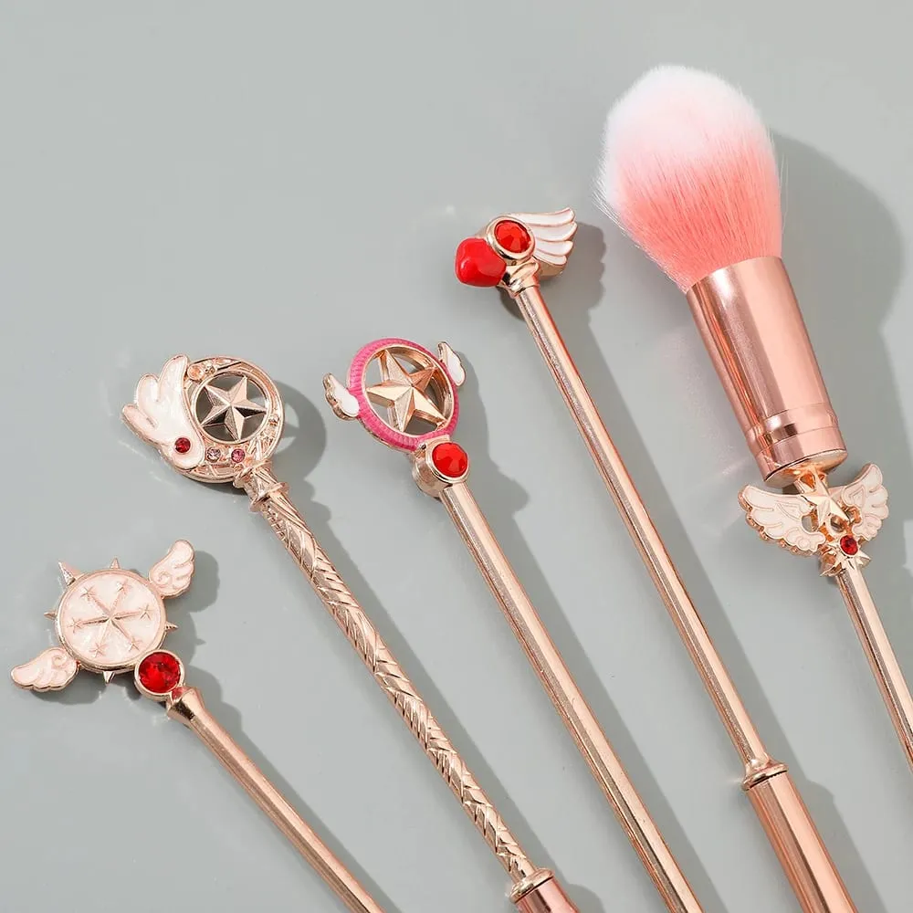 5pcs Pemegang Logam Berus Makeup Gebu Lembut Set Anime Card Captor Sakura Cosmetics Powder Berus Berus Kening Pembayang Mata Merah Jambu — image 5