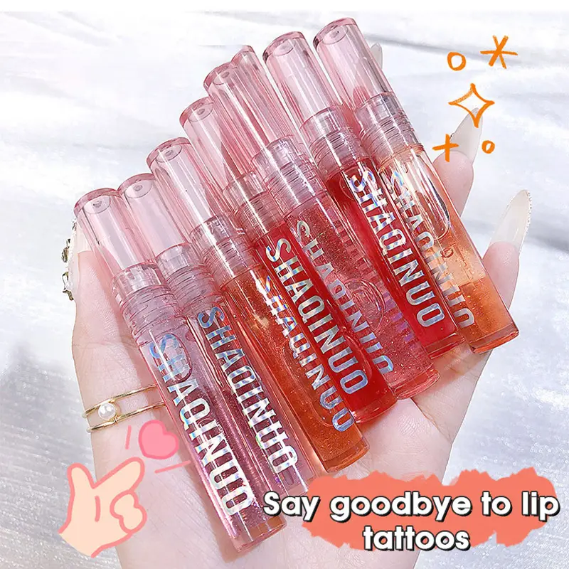 Conjunto de quatro pacotes de brilho labial caixa de brilho de água gelatinoso brilho labial hidratante lábios de vidro não é fácil de colar no copo