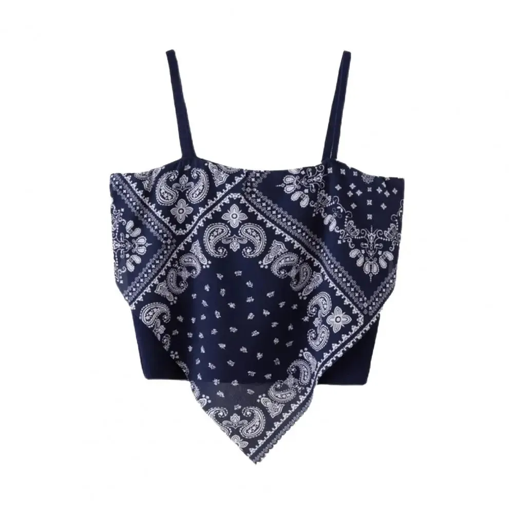 Spaghetti Strap Tank Top Sexy Backless Camisole Printed Blouse Summer Elegant Party Women Camis Korean Style Sexy Short Top