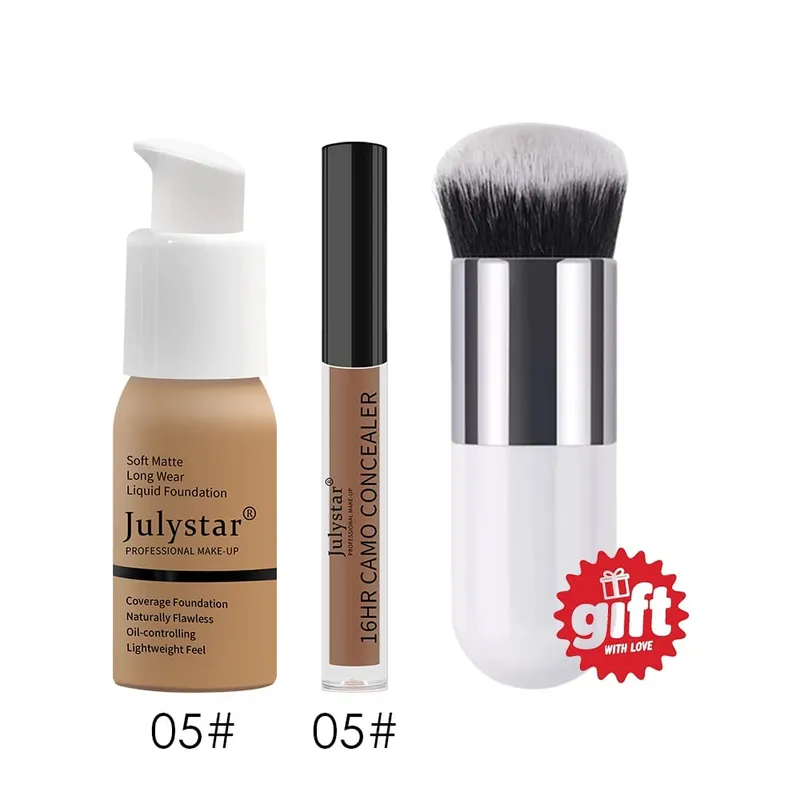 ชุดแต่งหน้าพื้นฐาน 3 ชิ้น แปรงรองพื้นและคอนซีลเลอร์ฟรี Matte 16H Oil-Control Lightweight Full-Coverage สำหรับใบหน้ารายวันอย่างเป็นธรรมชาติ — image 9