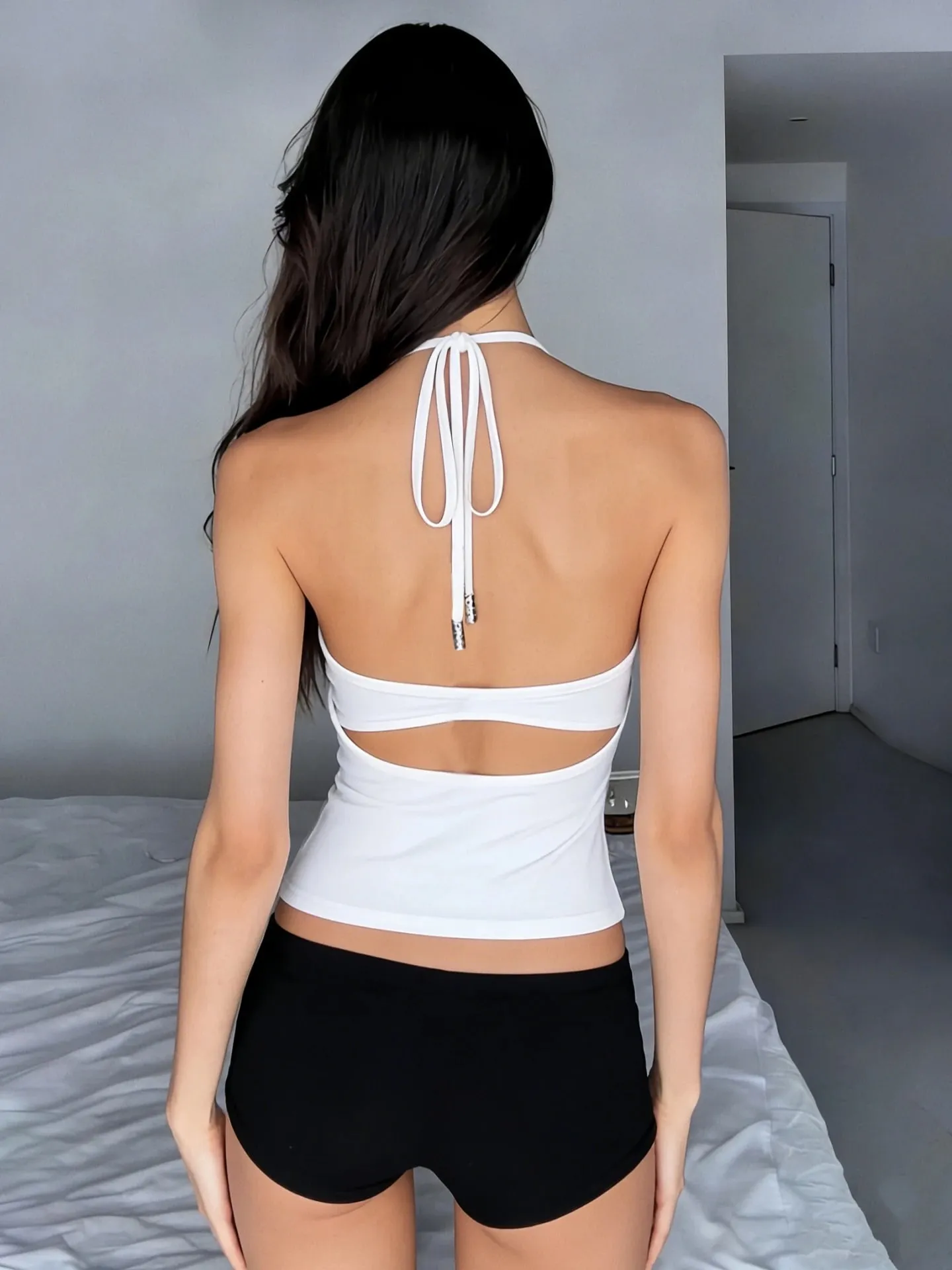 Dulzur Kamisol Crop Berenda Punggung Terbuka Seksi Wanita Pakaian Musim Panas Gaya Pantai Liburan Pesta Atasan Halter Slim Fit Kasual Solid Y2K — image 7