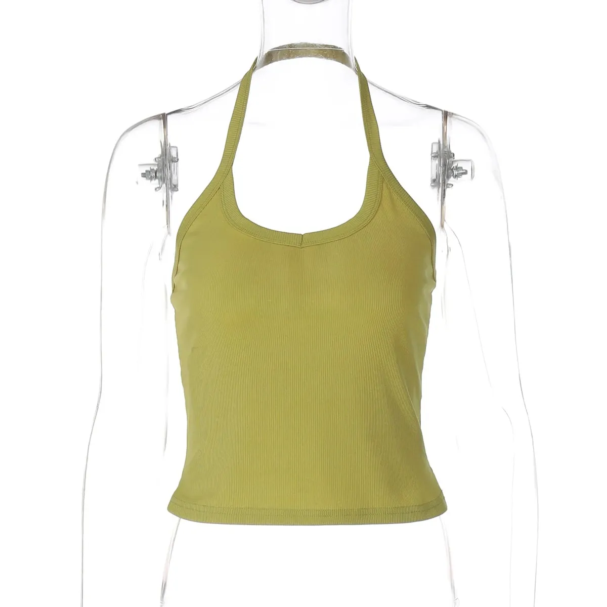 Hugcitar 2026 Yaz Nervürlü Halter Backless Katı Seksi Kırpma Tank Top Rahat Y2K Kadın Giysileri Plaj Tatil Streetwea... — image 8