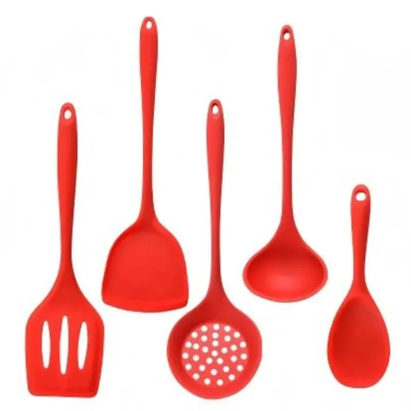 5 pezzi utensili da cucina in silicone per uso alimentare set spatola antiaderente resistente al calore mestolo cucchiaio a fessura strumenti di cottura verde