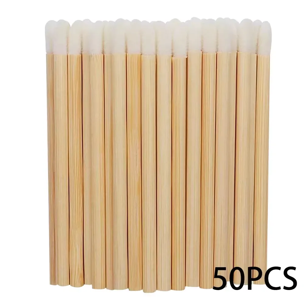 50/100 stücke Lip Wands Applikatoren Bambus Griff Lippenstift Pinsel Glanz Zauberstab Make-Up Pinsel Für Wimpern Verlängerung Schönheit Werkzeug — image 1
