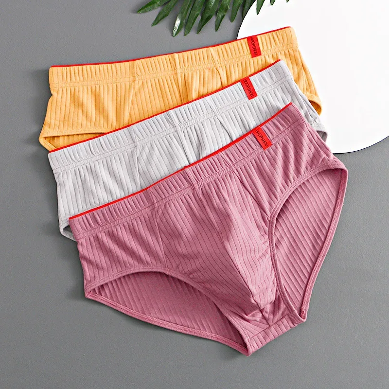 1/3PCS 남자 팬티 중반 허리 탄성 부드러운 통기성 방부제 U 볼록 스트라이프 솔리드 컬러 캐주얼 남자 속옷 속옷 남자 — image 2