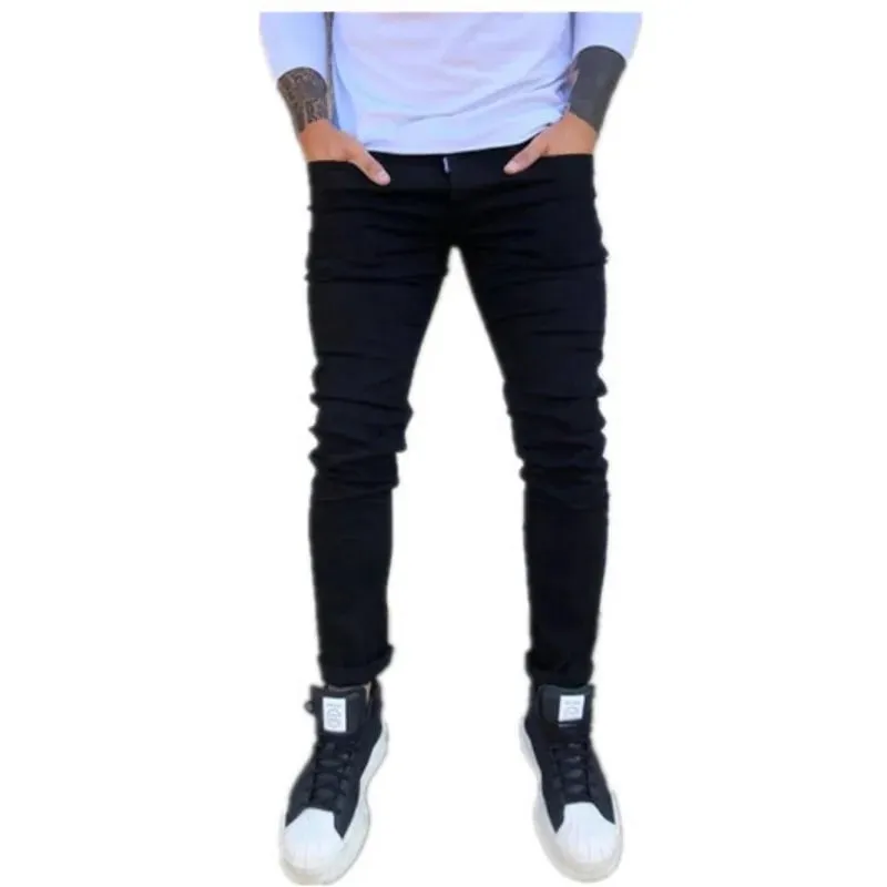 Musim Bunga Musim Gugur Baru Seluar Jeans Lelaki Regangan Hitam Ramping Kaki Kecil Kasual Warna Pepejal Mudah Lelaki Seluar Denim Kurus Pakaian Jalanan — image 3