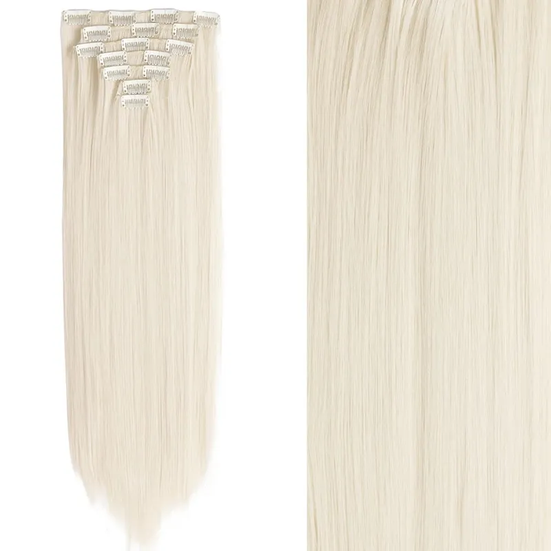 16 clip 7 pezzi / set estensioni dei capelli lungo rettilineo sintetico naturale nero biondo posticcio resistente al calore per l'acconciatura delle donne — image 36