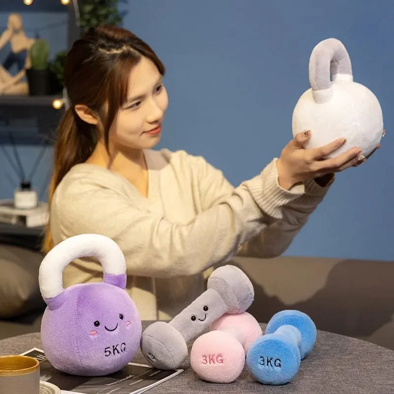 20/23ซม.น่ารักกาต้มน้ำ-Bell DumbbellหมอนPlushตุ๊กตายิ้มFaceฟิตเนสอุปกรณ์กีฬาPlushieตกแต่งบ้านผู้ชายของขวัญ — image 2
