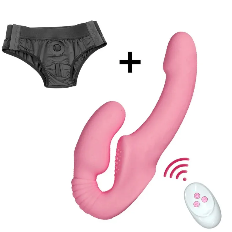 10 ความเร็ว Strapless Strapon Dildo Vibrator หญิง Double Vibrating G Spot เพศผู้ใหญ่ของเล่นสำหรับผู้หญิงคู่ Anal Prostate นวด — image 13