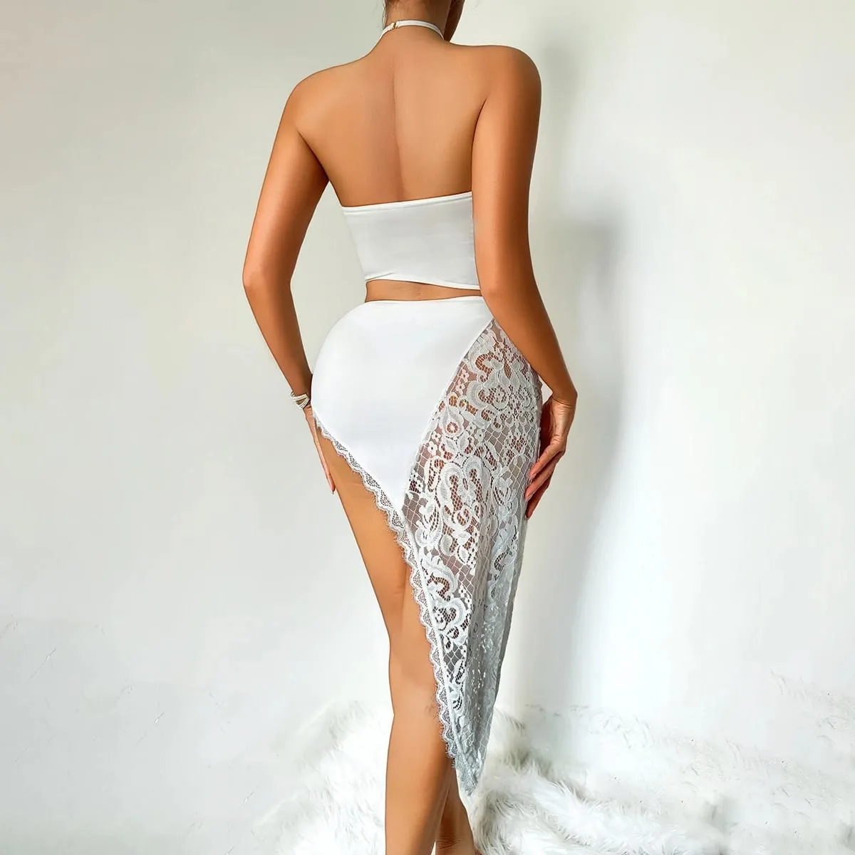 2026 Perangai Permaisuri Perancis Perca Renda Skirt Tidak Sekata Penggantung Leher Gantung Set Shapewear Seksi Set Tiga Keping — image 6