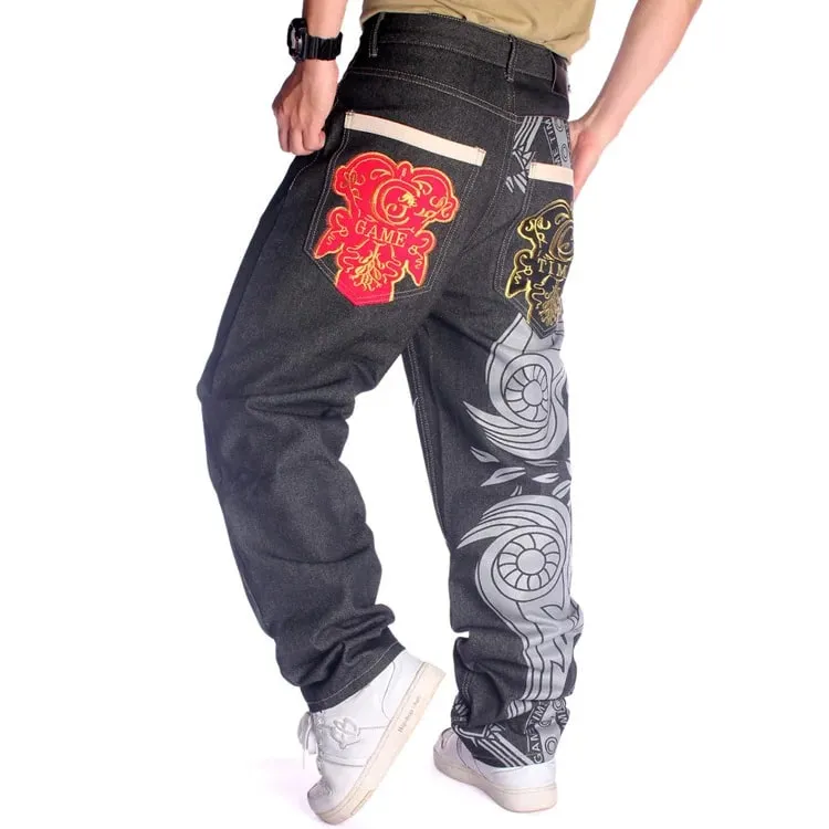 Jean imprimé en détresse pour hommes, pantalon en Denim droit, brodé, pleine longueur, délavé, taille moyenne, poches pour homme, hip hop, ample — image 5