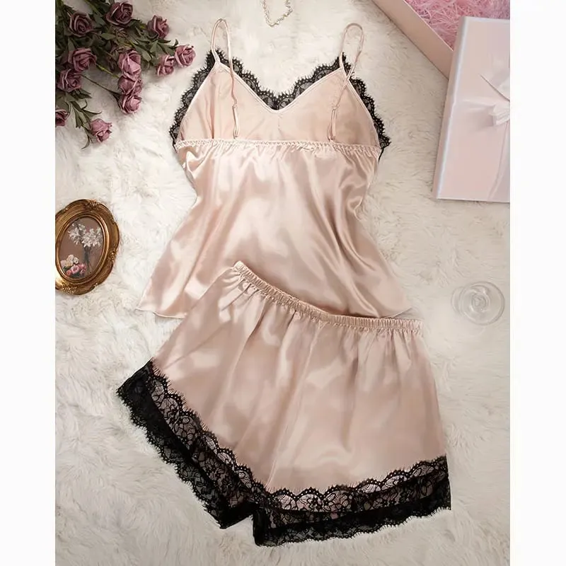 Silky Bra Shorts Pajamas Set Solid Summer Lingerie Women Intimacy Sets Comfortable Seamless Bras Underwear Satin Home Apparel — image 3