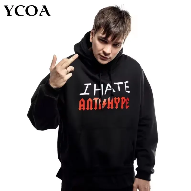 Herren Hoodies I HATE ANTIHYPE Brief Harajuku Übergroßer Pullover Print Sweatshirt Hip Hop Mode Y2k Langarm Tops Kleidung — image 2