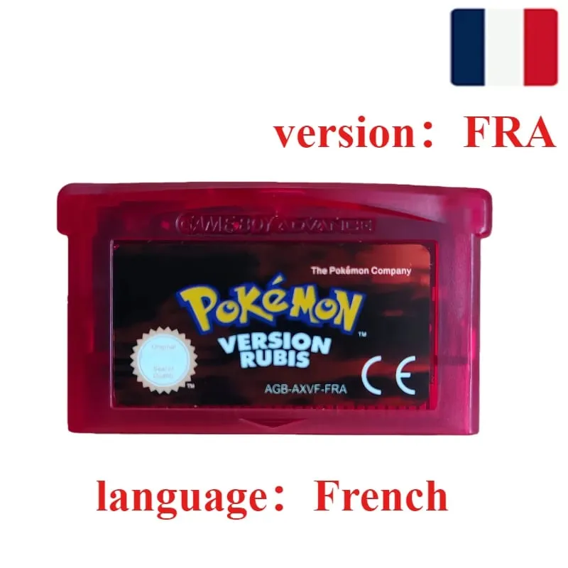 FRA Versione Francese Serie Pokemon Cartuccia di Videogioco a 32 Bit Smeraldo Rosso Fuoco Verde Foglia Rubino Zaffiro GBA Gioco di Carte Giocattolo Regalo