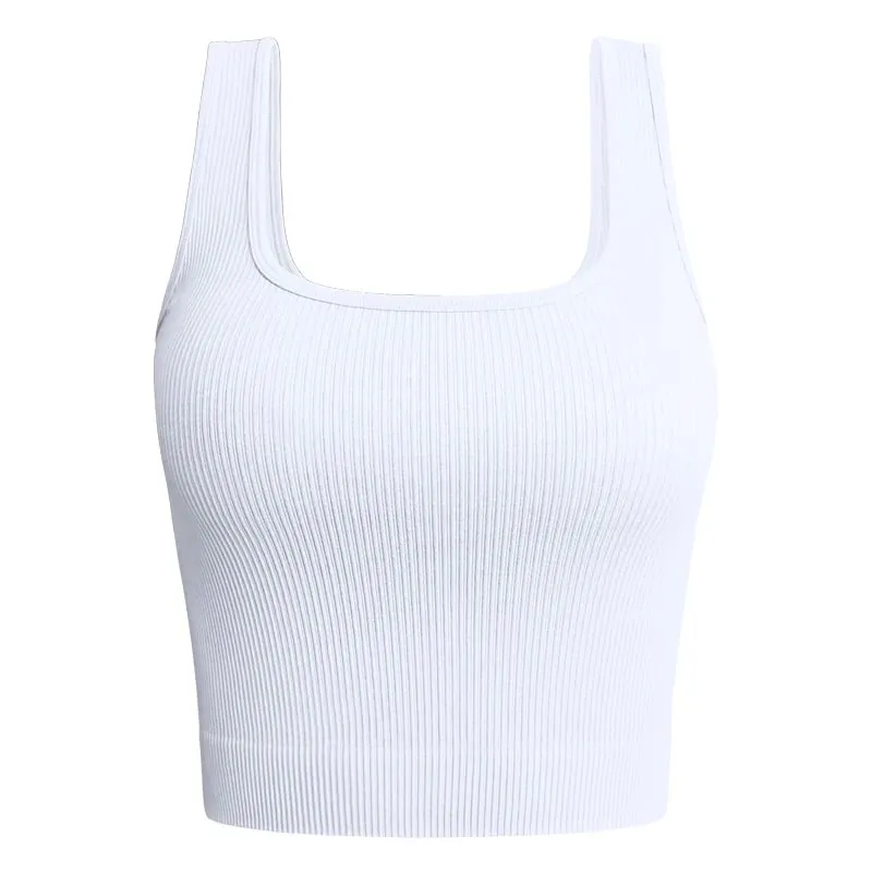 Débardeur côtelé à col carré pour femmes, Camisole d'été basique élastique sans manches — image 12