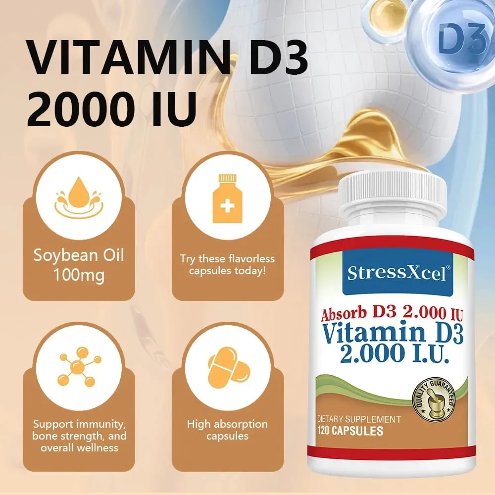 Yüksek Potansiyel D3 Vitamini 2000IU Kapsüller Bağışıklık Desteği Kemik Sağlığı Kas Fonksiyonu Tüm Vücut Sağlığı GDO'suz Glutensiz — image 6