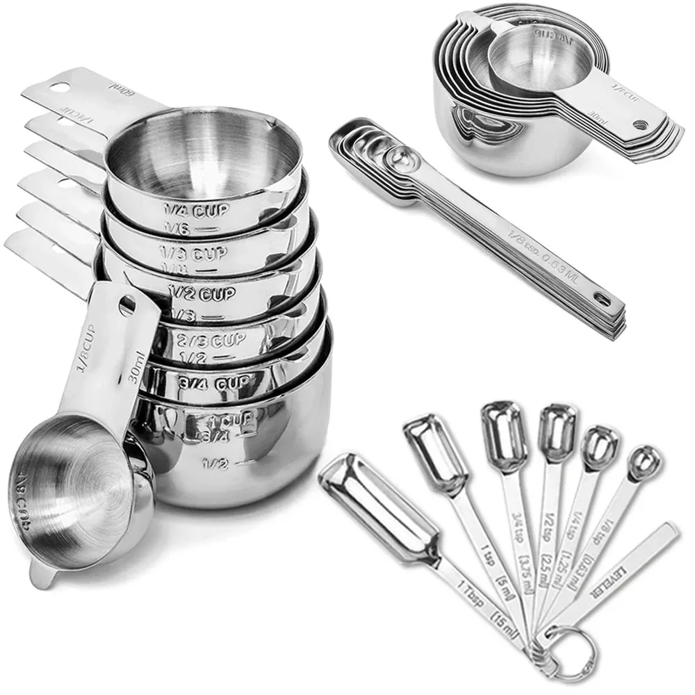 Set Cawan Sukat dan Sudu Keluli Tahan Karat 14PCS dengan Bahan Kering dan Cecair Penyamaratakan Sesuai untuk Memasak & Membakar — image 2