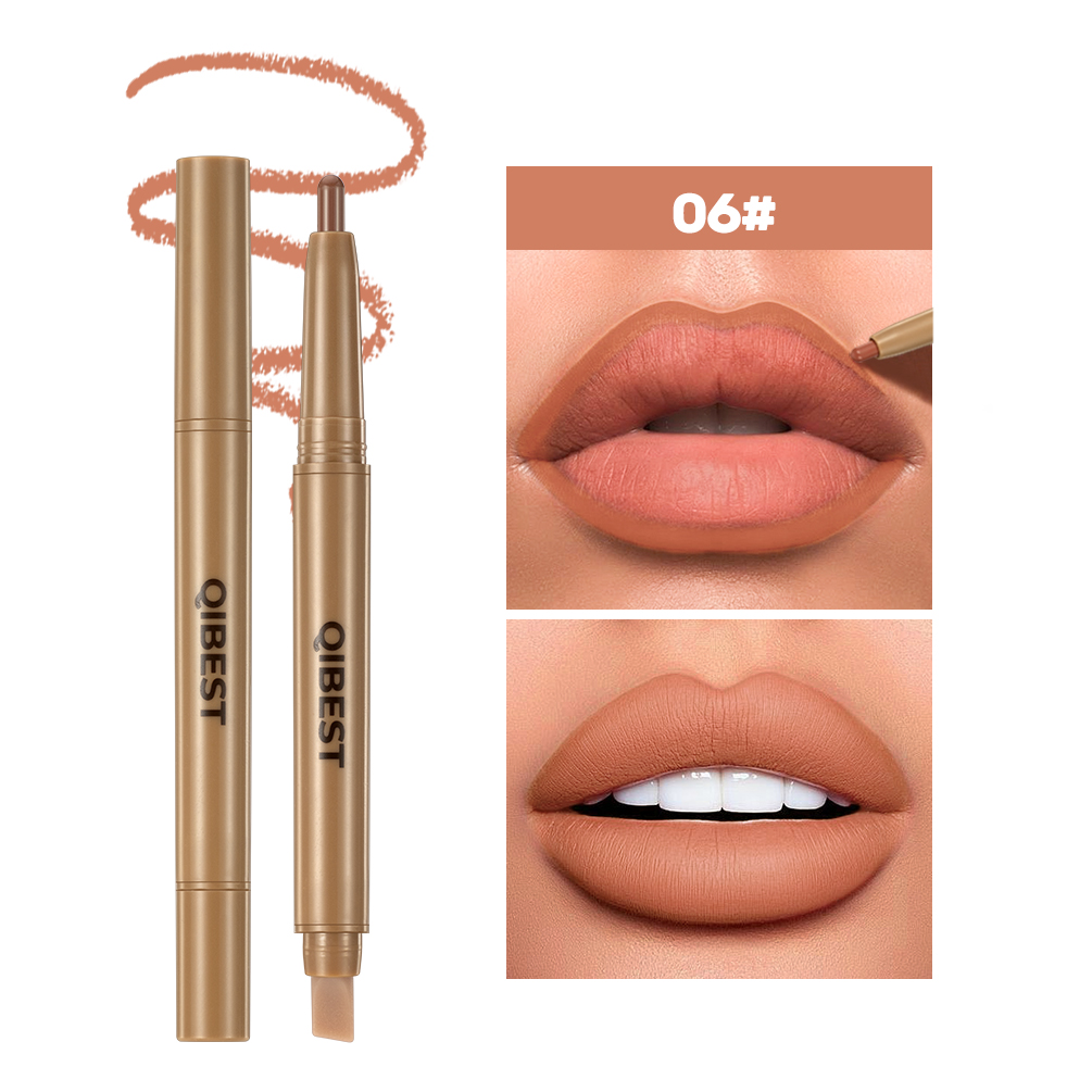 Se silikonovým štětečkem Tužka na rty Dvojhlavá automatická Hedvábně jemná Káva Hnědá Rozmazávání Plný Tvar rtů Obrys Kontury Make-up — image 14