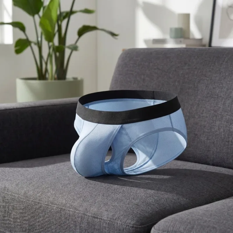 Cuecas finas de fibra de bambu para homens, cuecas finas de emenda com abertura frontal, lingerie de secagem rápida, roupa íntima sem costura