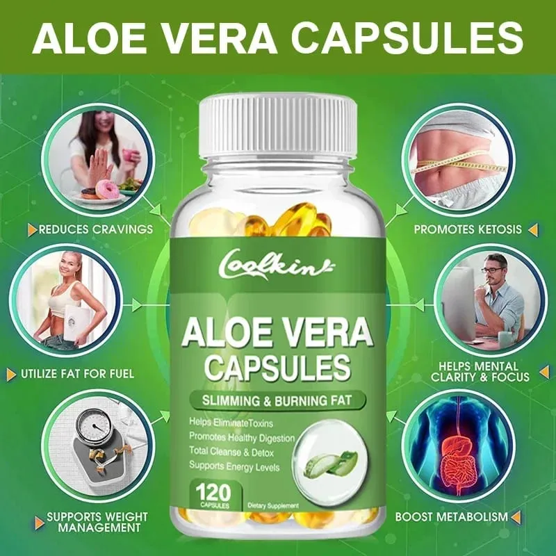 Aloe Vera Extract Capsules - Relieve Intestinal Constipation Promote Digestion Detoxify Control Appetite Burn Fat Non-GMOSu — image 1