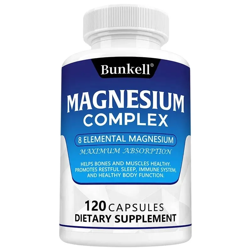 Bunkell Magnesium Complex 5 Forms תמיכה בספיגה גבוהה עצם לב שרירי שינה ועיכול תוסף תזונה ללא GMO