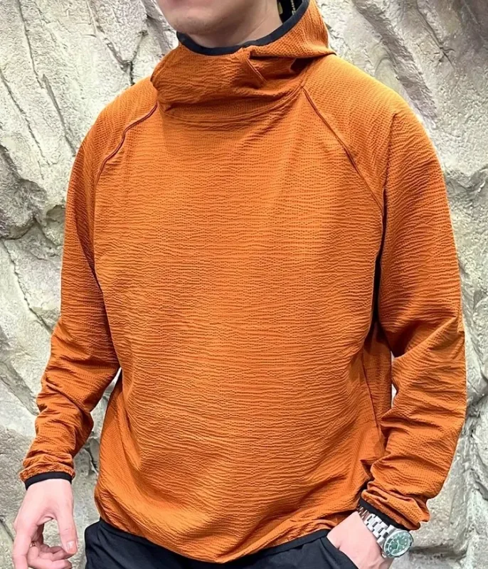 Lightweight seersucker texture outdoor thin quick-drying fabric couple loose sports hooded sweater — image 7