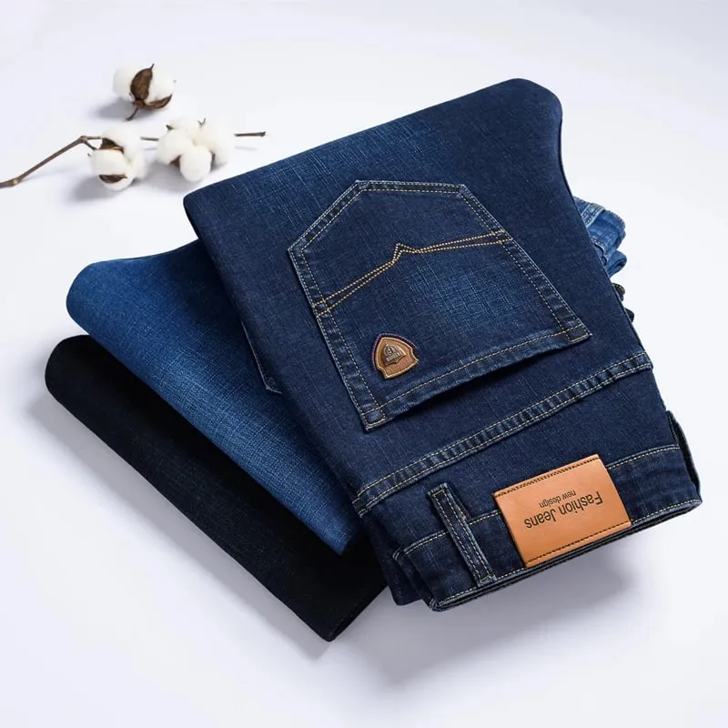 BAO 2026 musim luruh musim bunga dipasang seluar jeans denim regangan lurus lencana gaya klasik belia perniagaan lelaki seluar jeans kasual — image 6