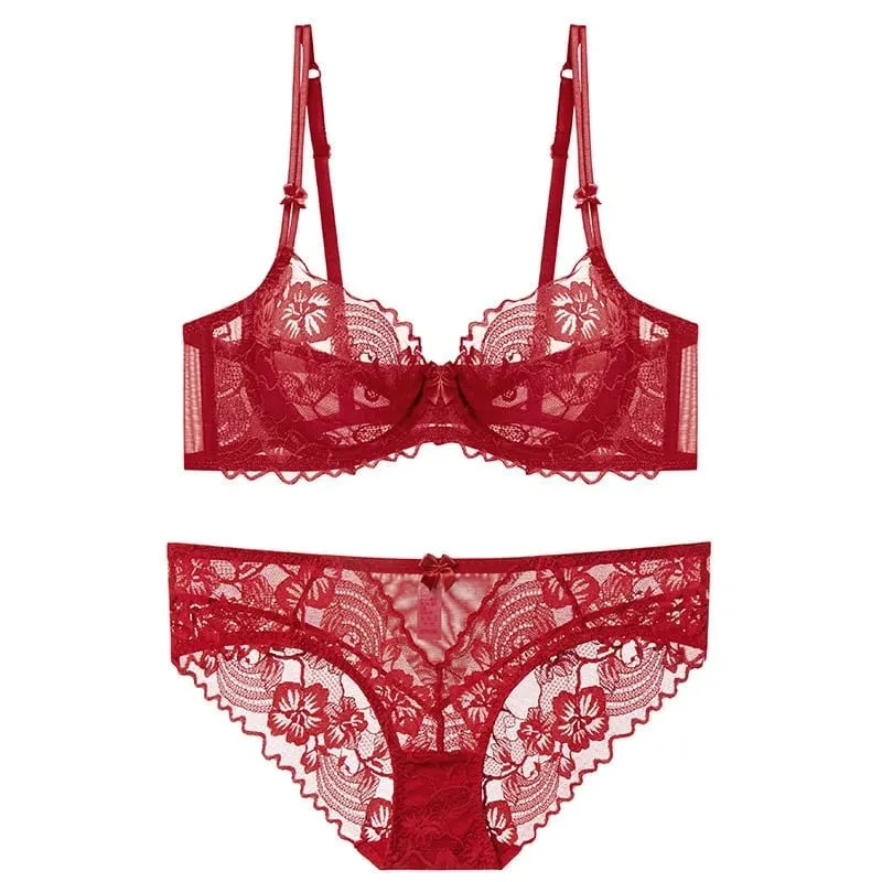 Schickes französisches, ultradünnes Spitzen-Dessous-Set für große Brüste, durchsichtiger Bügel-BH, kleiner Brustlift, elegantes, weiches, feminines Set S-XL — image 6