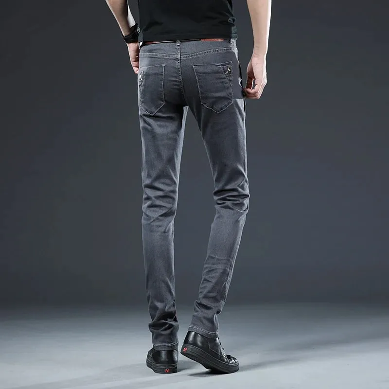 Nye Mænd Slim Button Sort Skinny Jeans Ensfarvet Stretch Skateboard Multi-knap Youth Mandlige denimbukser — image 4
