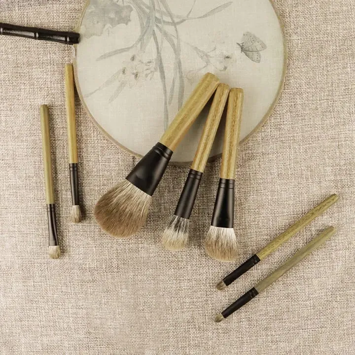 7pcs/set Fox hair Makeup brushes Set Powder Blusher Stippling Eyeshadow Detail Shadow Make up brushes Green Ebony Handle — image 3