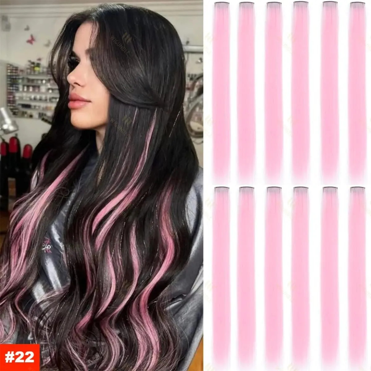 2026 สี Highlight Hair Extensions 22 นิ้วสายรุ้งสังเคราะห์ยาวตรง Hairpieces สีม่วงสีชมพูสีฟ้าสำหรับหญิงสาวเด็ก — image 16