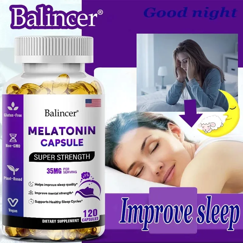 Enthält 35 mg Melatonin-Kapseln – Verbessert Schlaflosigkeit, fördert Schlafqualität und Wachsamkeit und hilft beim tiefen Schlaf. 120 Kapseln — image 6