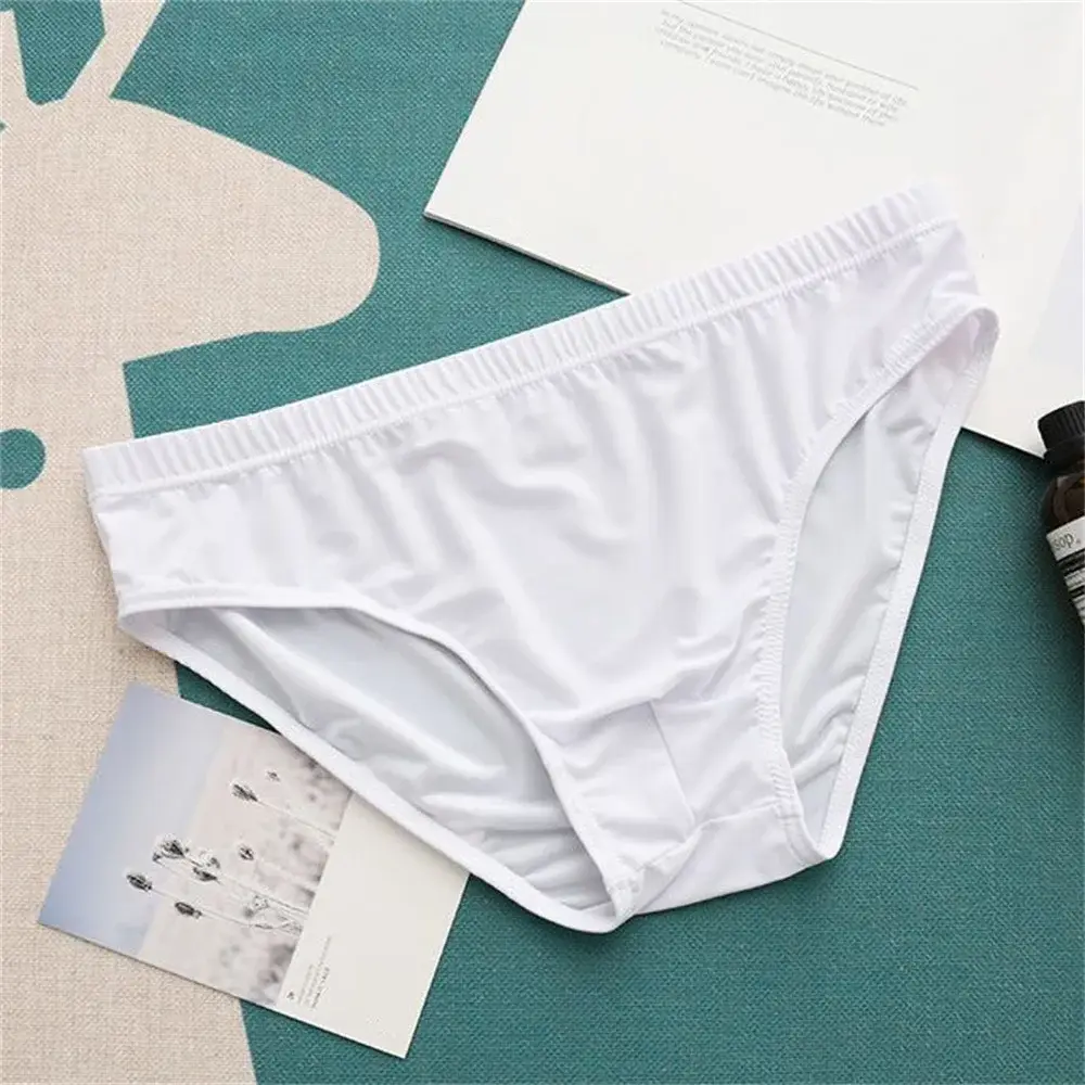Man Ice Silk Bulge Pouch Underwear Breathable Seamless Briefs Summer Thin Boys Sports Low Waist Sexy Summer Panties — image 3
