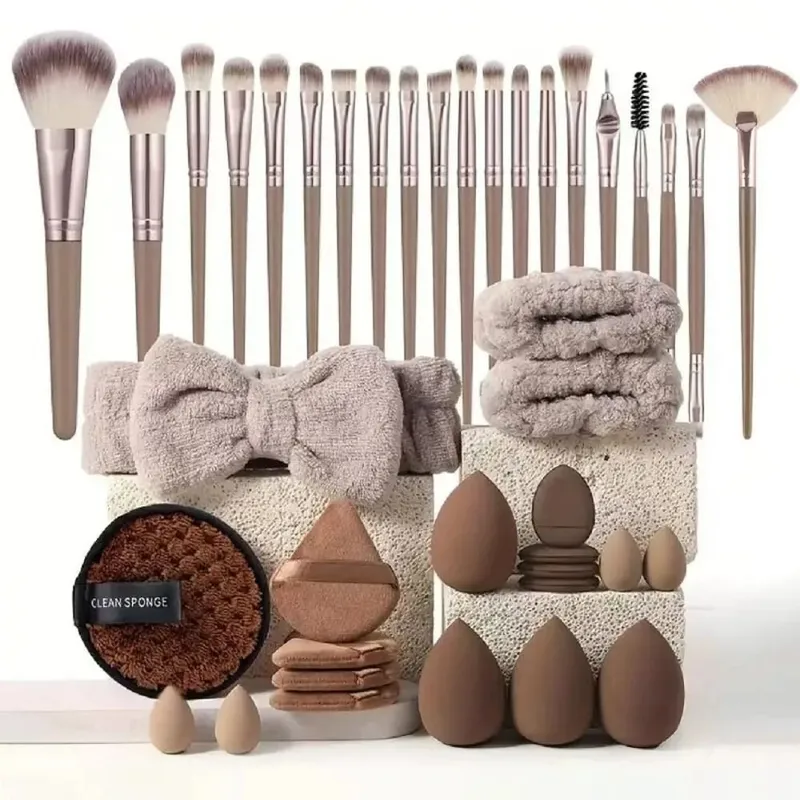 Ensemble de pinceaux et éponges de maquillage, 20/40 pièces, bouffantes de maquillage marron, bandeau d'œuf de beauté, Kit de dissolvant de bracelet, outil de maquillage, cadeau — image 12
