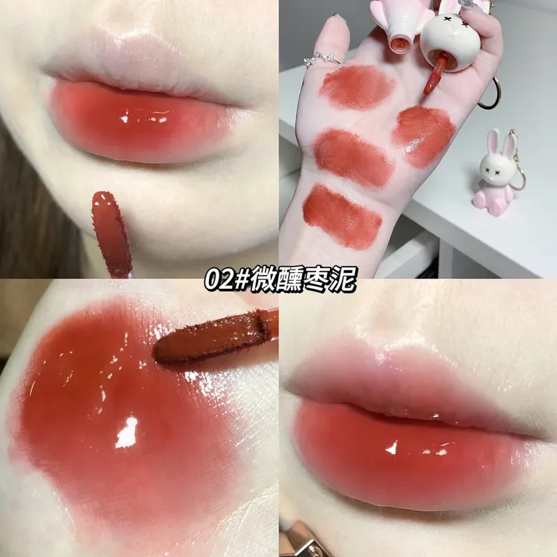 귀여운 토끼 거울 립글레이즈 키 체인 립스틱 방수 립글로스 오래 지속되는 스틱 컵 여성 립글레이즈 화장품 6 색 — image 9
