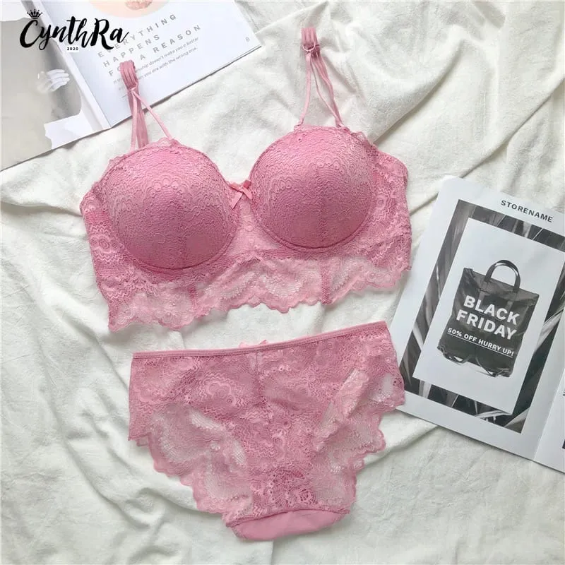PLUS ขนาด Push Up Bra ชุดเซ็กซี่ชุดชั้นในลูกไม้ปรับ Comfort Thin Soft Breathable ชุดชั้นในสำหรับสตรี — image 6